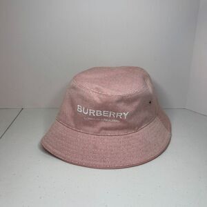 Burberry Pink Cherry Embroidered Logo Canvas Bucket Hat